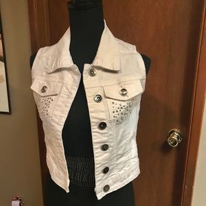 White rhinestone denim cropped vest Arctic camo S